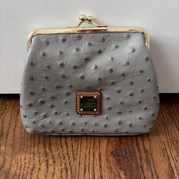 Dooney & Bourke Handbags - Dooney & Bourke Ostrich Embossed Large Frame Coin Purse in GRAPHITE GRAY